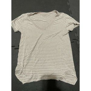 Abercrombie & Fitch Soft & Drapey Tan Striped V-Neck Tee Women’s Size XS